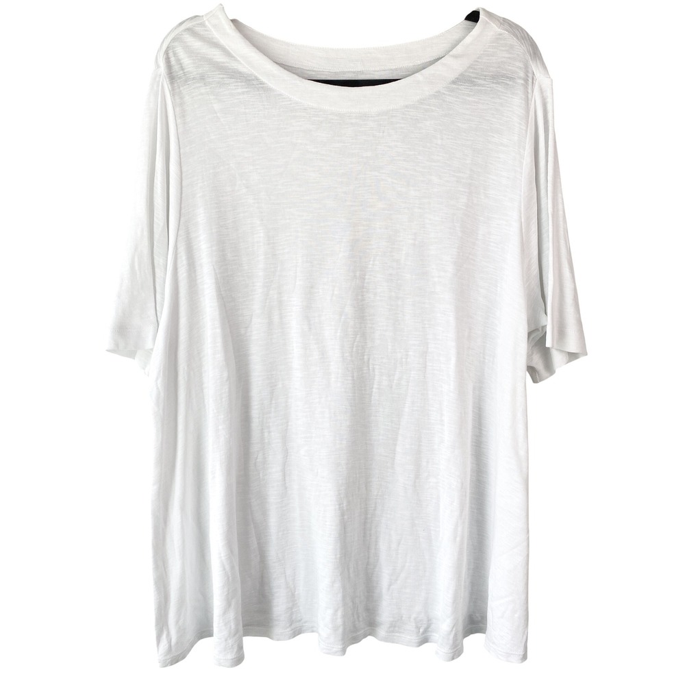 J Jill Womens Tee 2X White Pima Cotton Slub Elbow Sleeve Coastal Minimalist